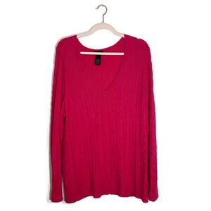 Lane Bryant Pullover Cable Knit Sweater Sz 22/24 Plus Lightweight Pink